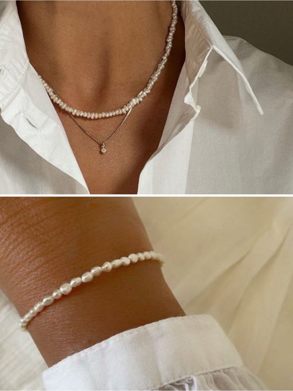 Pearl Beaded Necklace and Bracelet Set - White